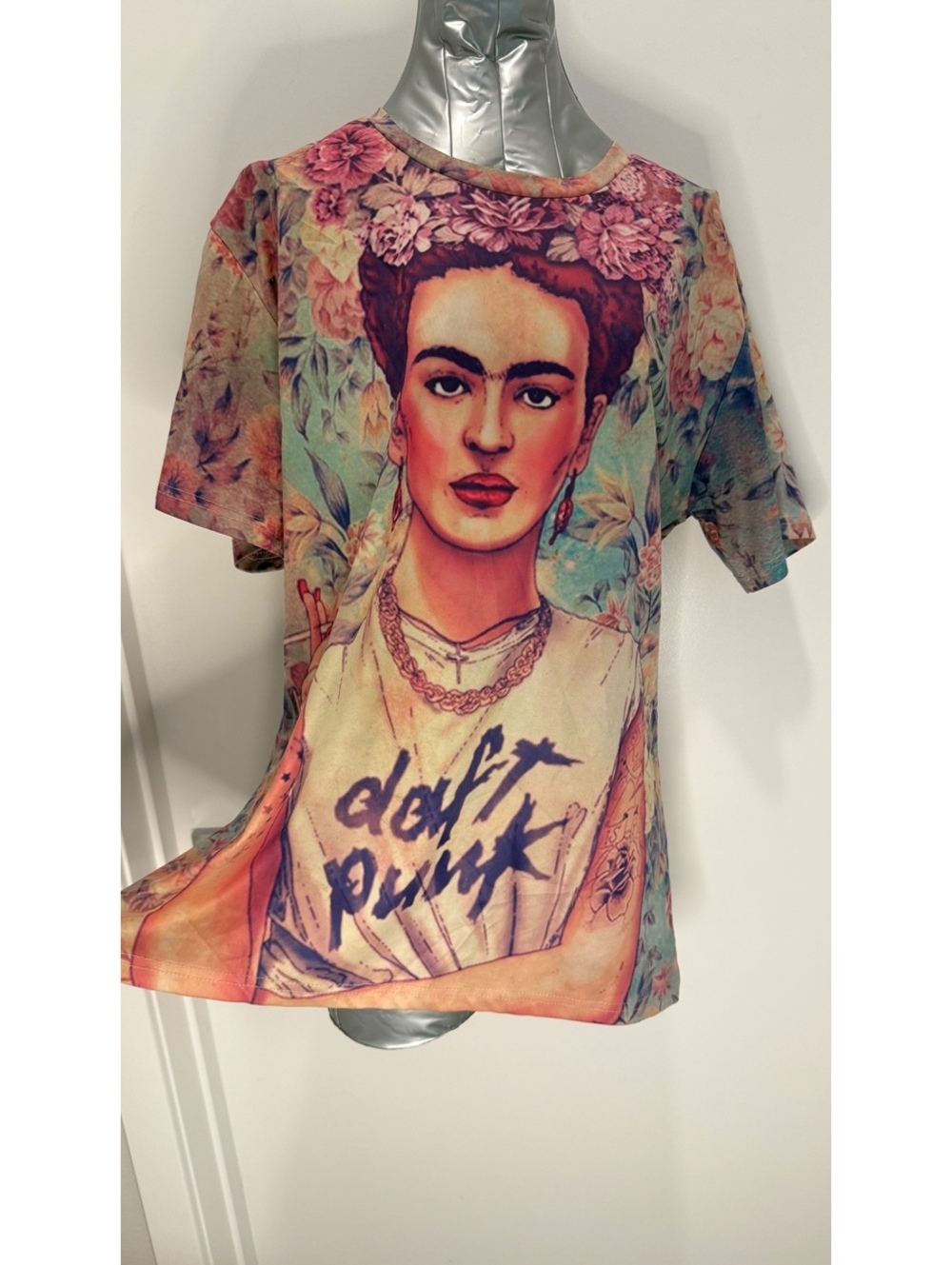 Frida Kahlo Daft Punk Graphic Tee Floral Art Indie Festival T-Shirt